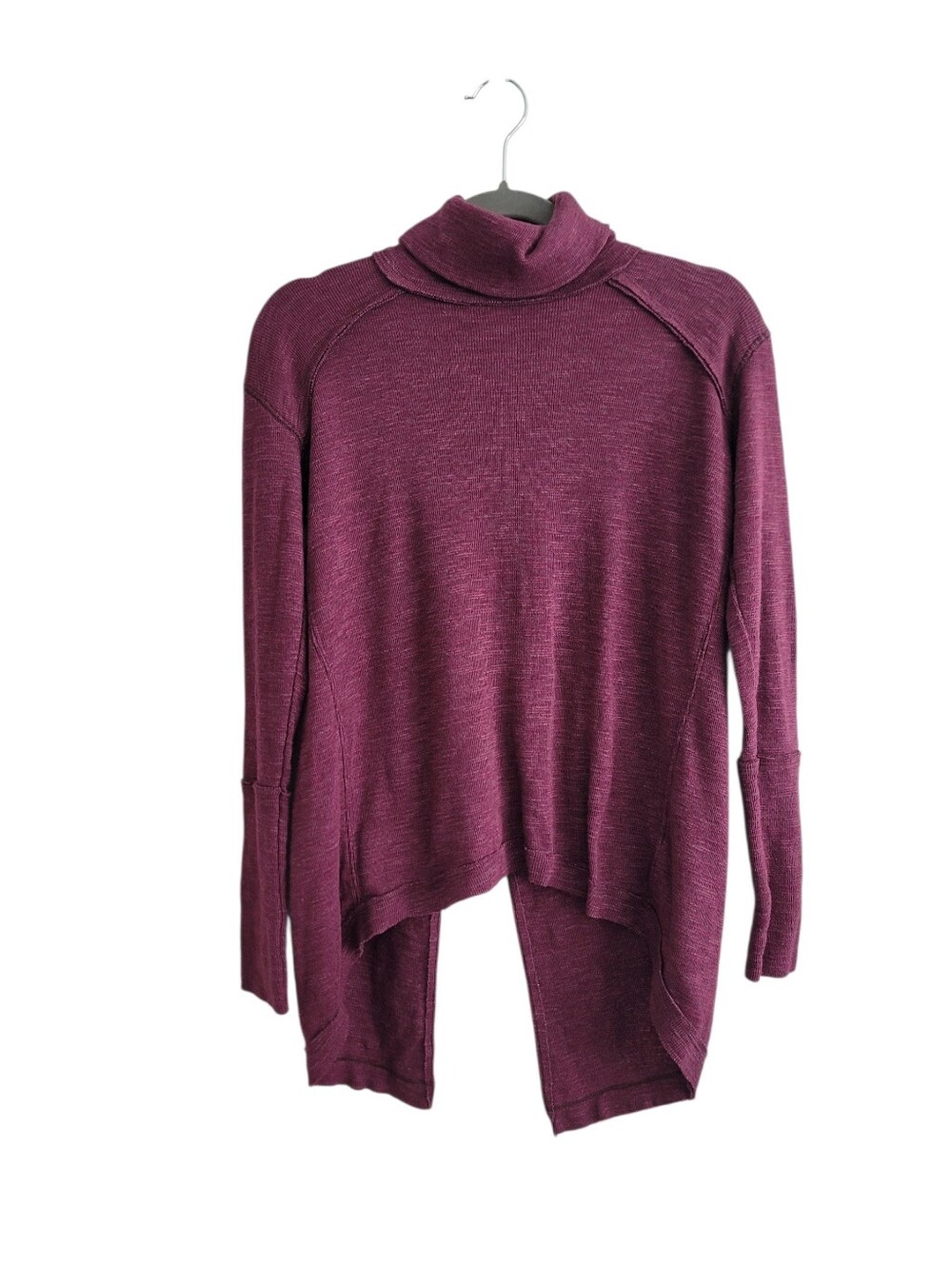 Free People XS Maroon Turtleneck Split Open Back Long Sleeve Shirt Oversized